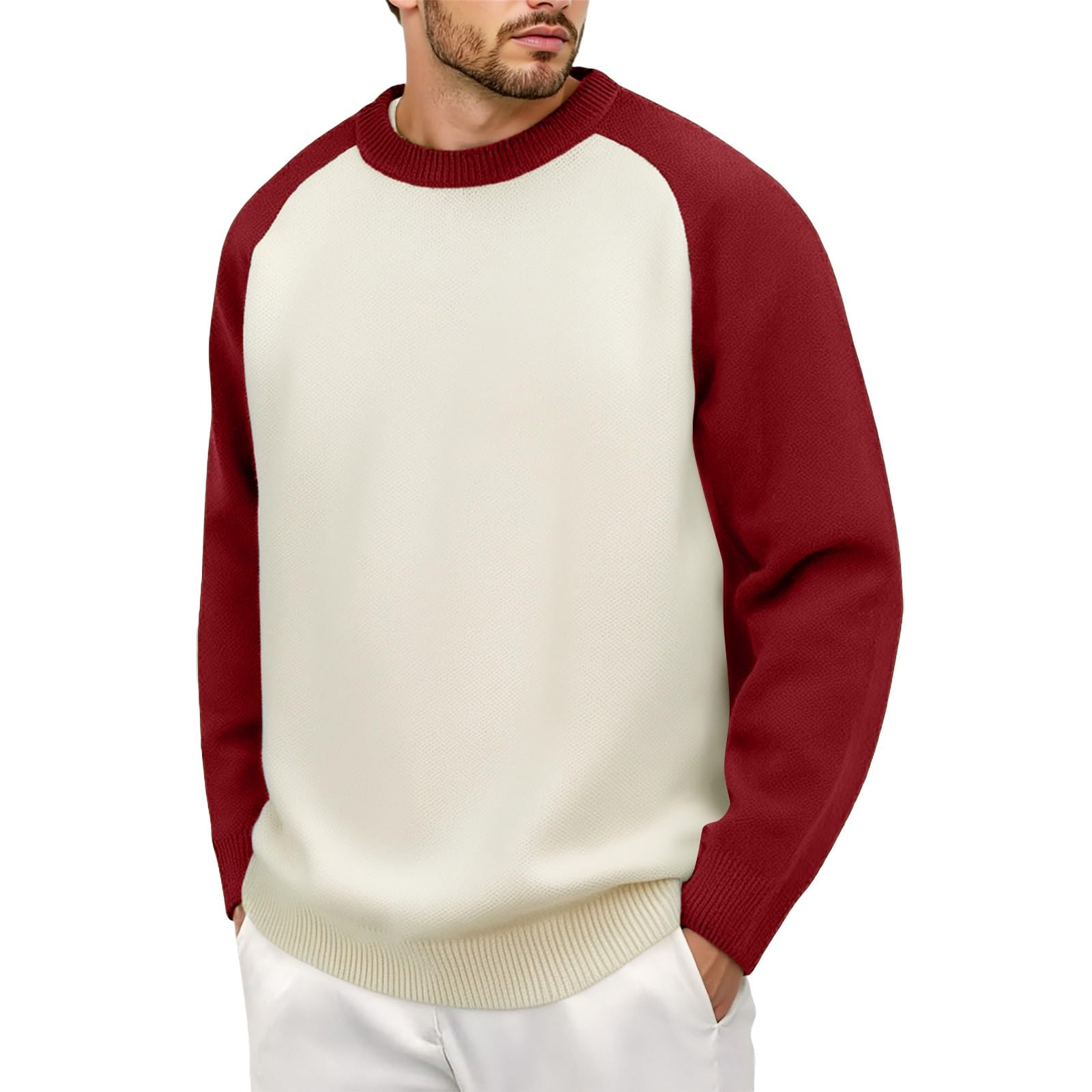 Jersey Negro Hombre, Suéter De Hombre Abrigo Manga Raglán Bloque De Color Tejido Manga Larga Jersey Informal Cálido Ropa De Invierno Cómodo Hilo Suave Moda Superior