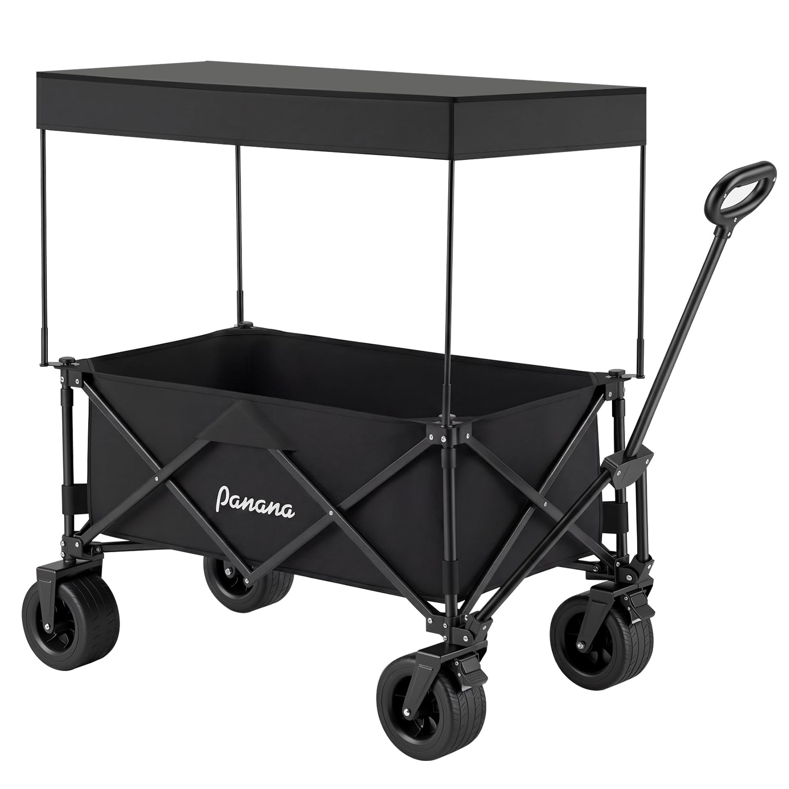150L Folding Utility Wagon Cart With Removable Canopy All-Terrain Wheels, Folding Trolley Cart Heavy-Duty Steel Frame, 120kg Load, Collapsible Garden Trolley Cart (Black)