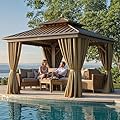 YITAHOME 10x10ft Hardtop Gazebo with Nettings and Curtains, Aluminum Frame Heavy Duty Double Roof Galvanized Steel Outdoor for Patio, Backyard, Deck (Bronze)