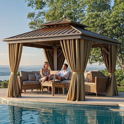 YITAHOME 10x10ft Hardtop Gazebo with Nettings and...