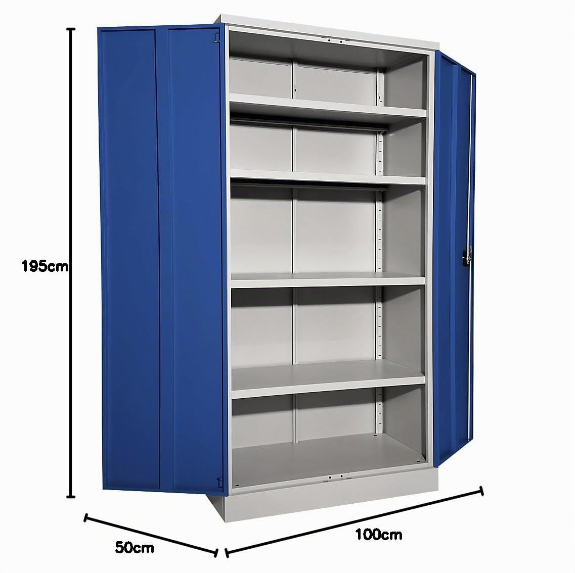 EUROKRAFT Basic | Armoire métallique Nilas | Avec 4 tablettes, h x l x p 1950 x 1000 x 500 mm, gris clair / bleu gentiane