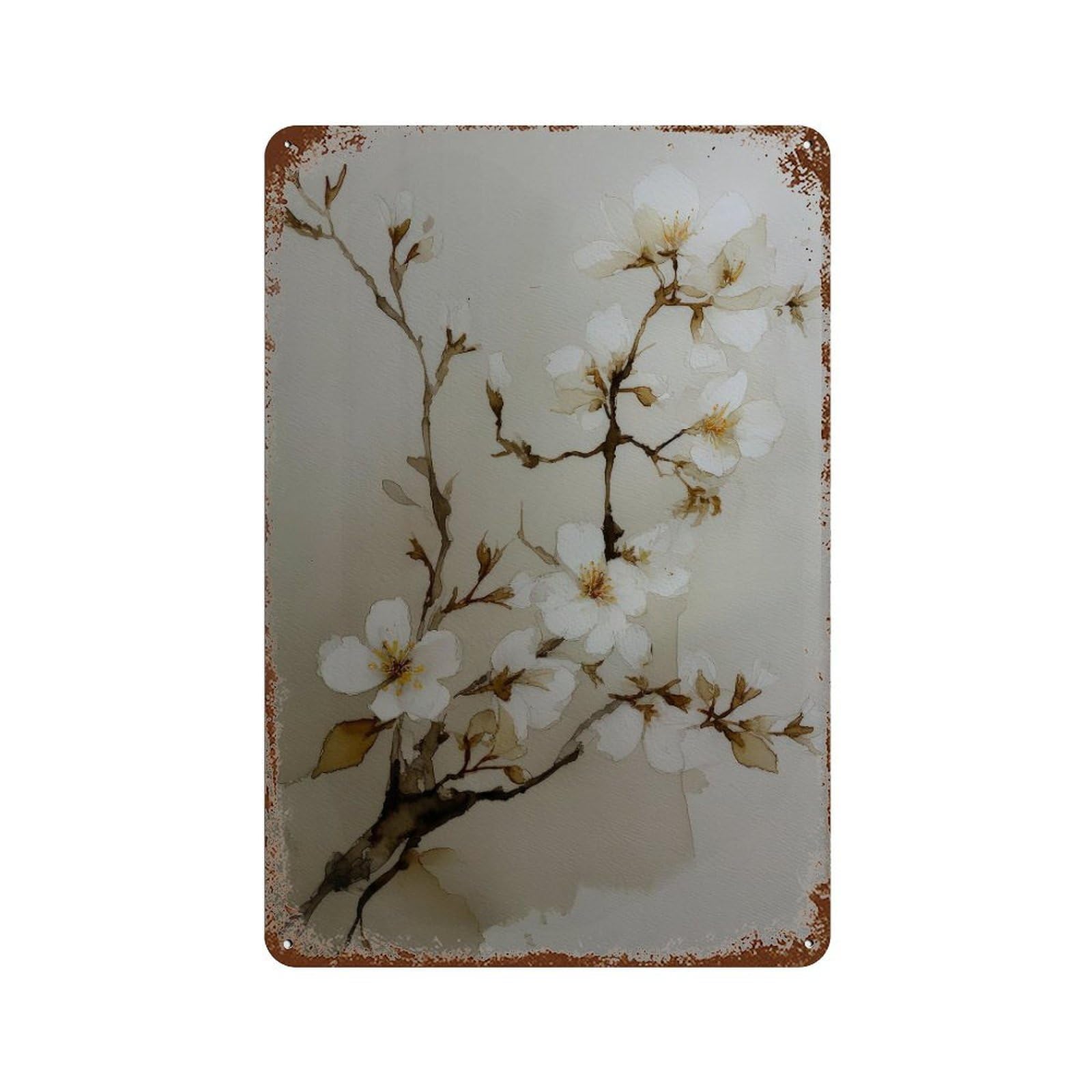 xiaoxiaoshen Cherry Blossom. Wabi Sabi Minimalist Wall Decor Art Metal Tin Poster Modern Home Decor Art Home Bar Shop Decorations Vintage Sign 30x20cm