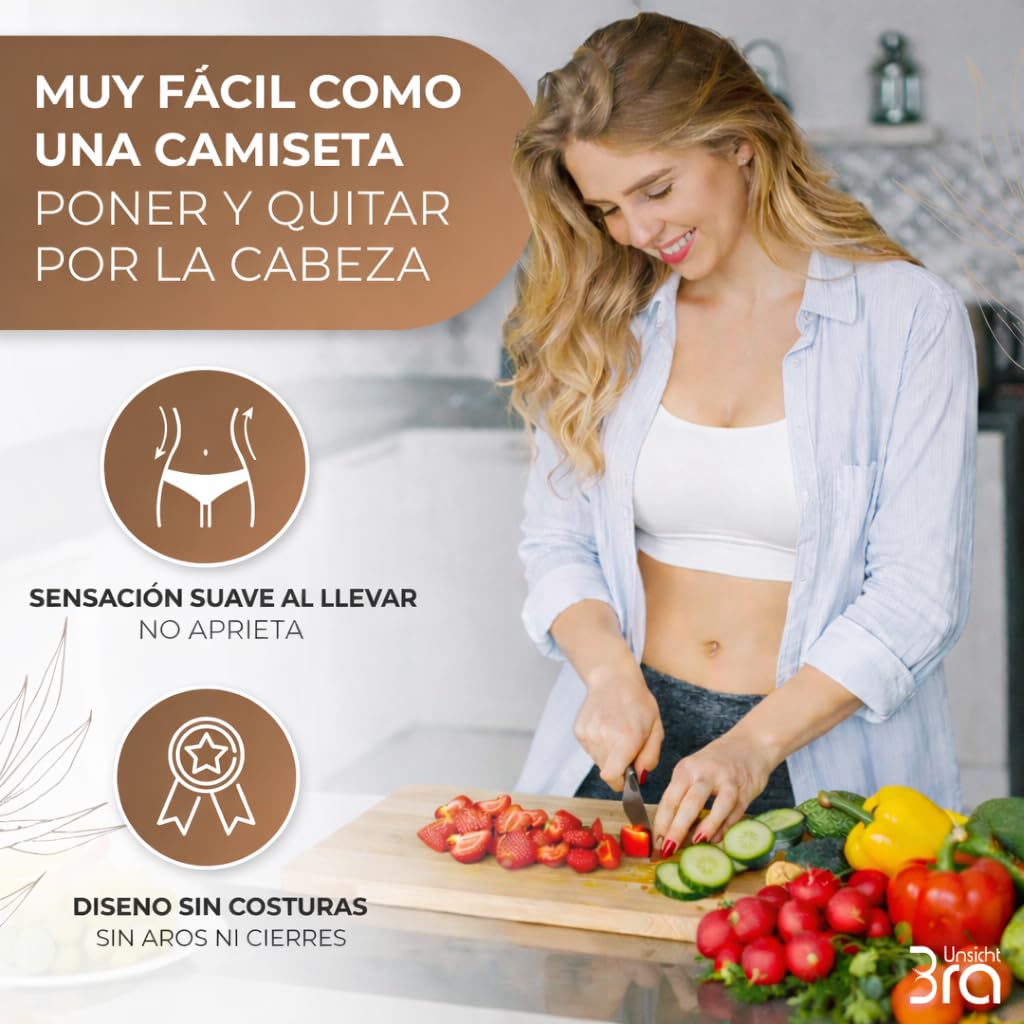 UnsichtBra Mujer Set de 3 Sujetadores | Bralette Sin Aros | Ultra Cómodo e Invisible | Antisudor | Sin Costuras | Elástico y Transpirable | Negro, Blanco, Beige | Lencería de Algodón