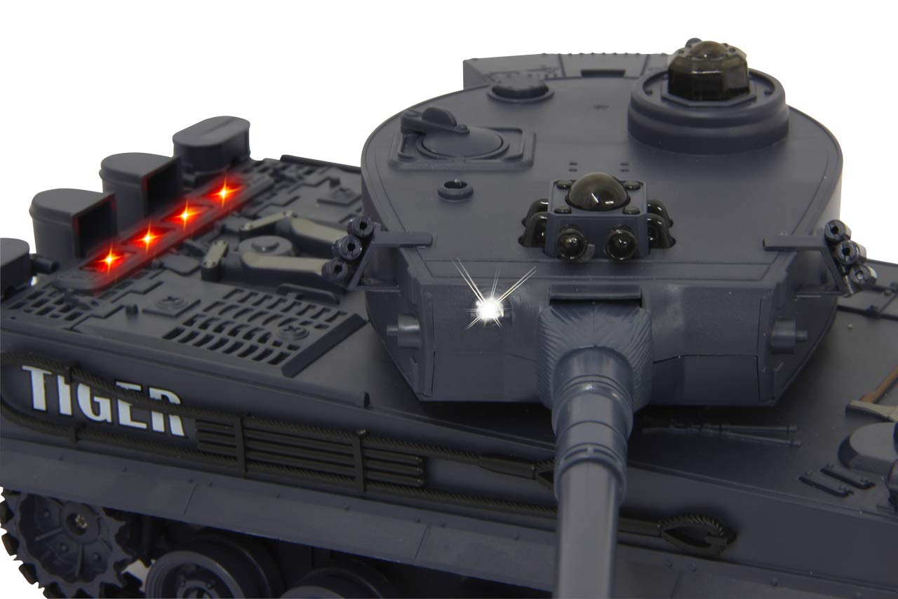 JAMARA Char Tiger Battle Set 2,4 GHz – Mode Bataille avec indicateur de dégâts simulé (Panne d'entraînement, incapacité de Combat et de Conduite), extrêmement maniable, feu de Canon, feu de