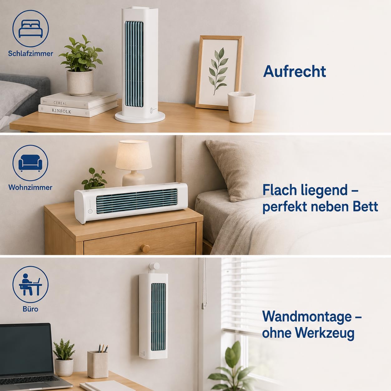 XJQ Breezamax Ventilator, Klingenloser USB Ventilator mit Akku, 3–8 Std Laufzeit, Wiederaufladbar und Tragbar, mit Fernbedienung, 3 Geschwindigkeiten, für Zuhause, Büro, Camping (Weiß)
