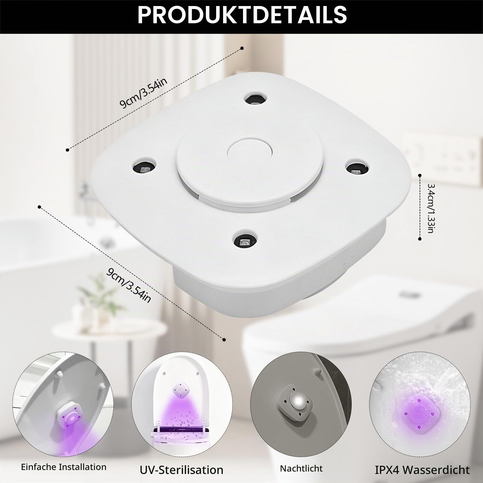 Toilettenreiniger, 4 Stück UV-Lampe für Toilette with UV Disinfection and Motion Sensor 800 mAh IPX4-Wasserdichten Toilettenreiniger mit 4 LED-Perlen für Hygiene im Badezimmer