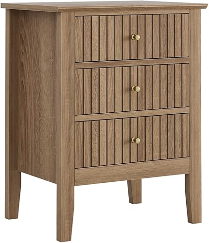 Miniatura 9 de Mesita de noche acanalada, mesita de noche de granja con 3 cajones, mesa auxiliar moderna de mediados de siglo, mesita de noche para dormitorio,