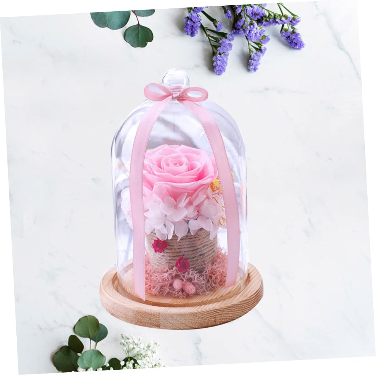 Artificial Rose Flower Dome Preserved Flower Rose for Women Decorative Present