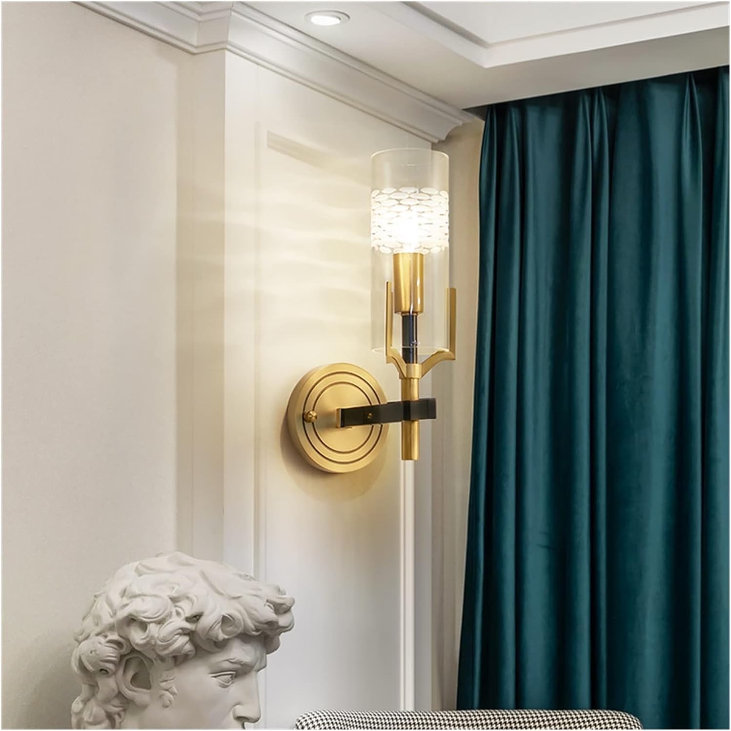 HPTHLY Bedroom Wall Lights, Wall Sconces, Copper Wall Lamp Bedside Reading Lamp Background Wall Lamp Minimalist Villa Courtyard Aisle Lamp (1 Lightblack-Cool White)