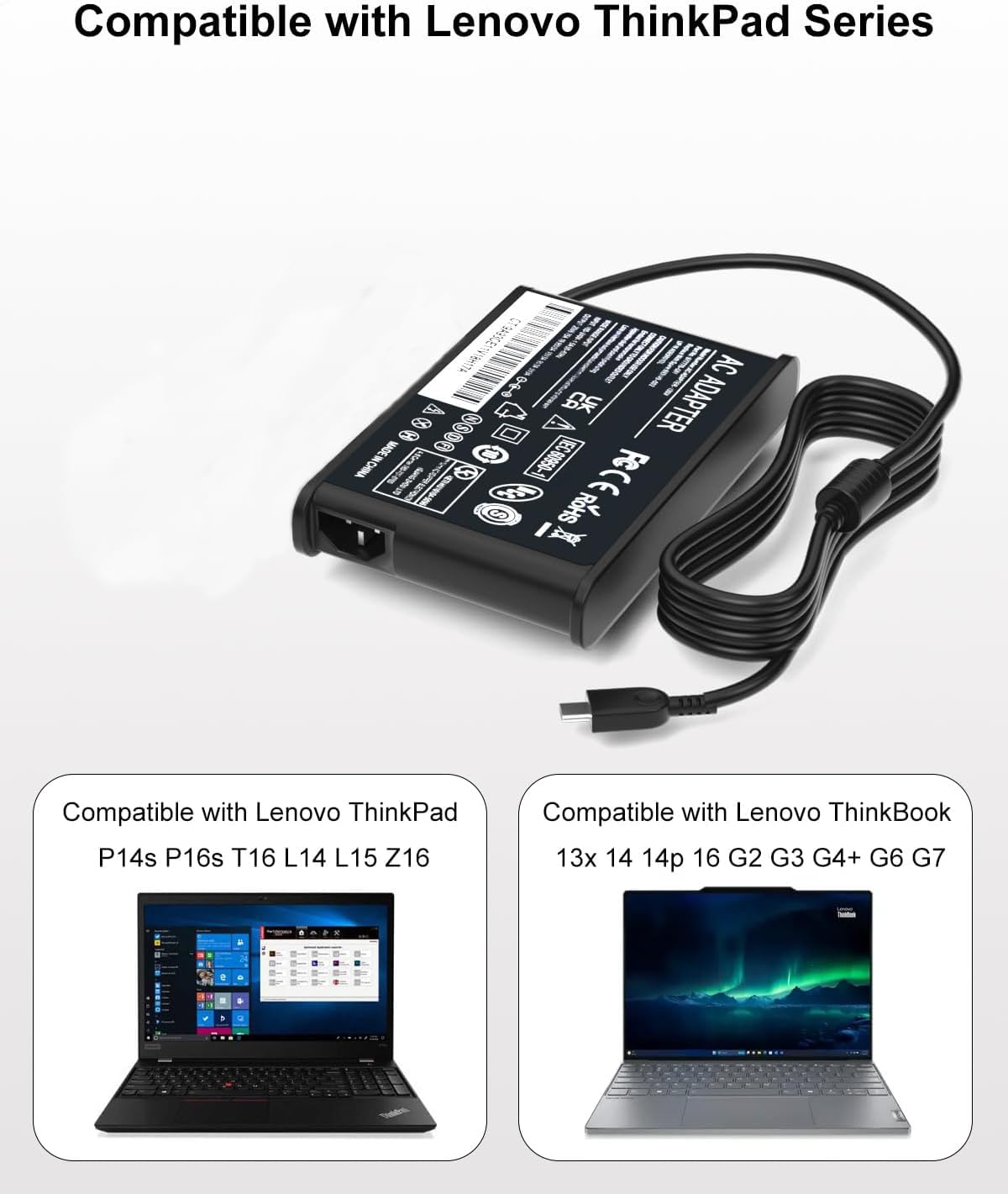 Cargador USB C 135W Compatible con Lenovo ThinkPad P16s P14S Z16 P16 P15S | para Lenovo T14 E15 L14 Yoga/Slim Pro 9 7 6 7i 9i Book 9 ThinkBook 13x 14 14p 16 Plus G5 G6 G7 IdeaPad Slim Pro 5 7 9