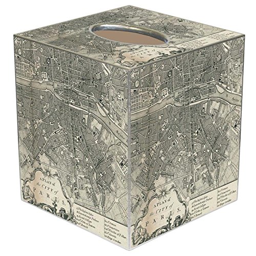 Paris Antique Map Paper Mache Tissue Box Cover