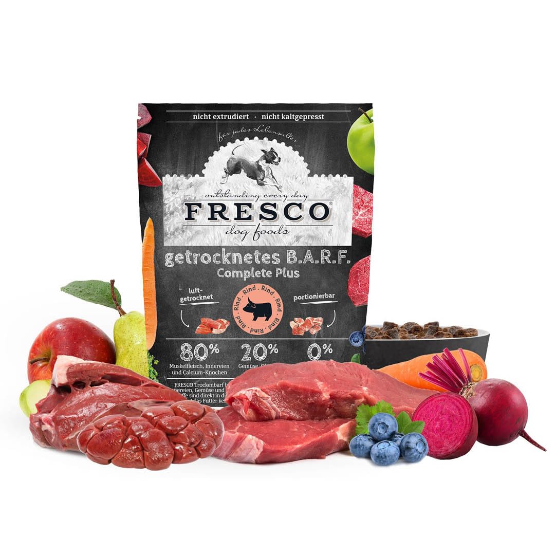 FRESCO Dog Complete Plus Trockenbarf Rind 1kg | natrliches Trockenfutter  fr Hunde aus frischem Fleisch, Obst und Gemse | 100% frische Zutaten |  ohne knstliche Zustze : Amazon.de: Haustier