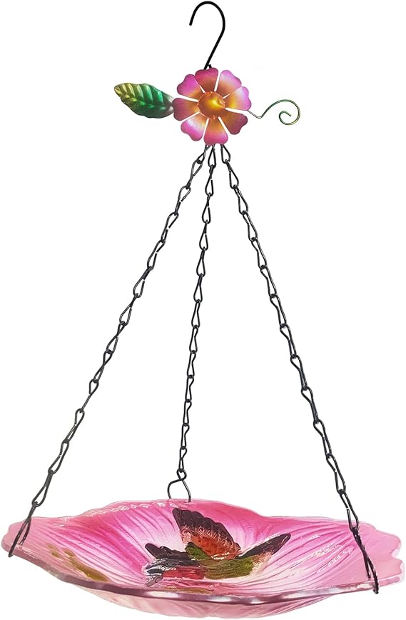 John's Studio Hanging Bird Bath Outdoor Glass Bowl Bird
