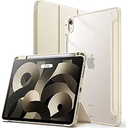 JETech Capa para iPad Air 11 Polegadas M3/M2 (2025/2024), iPad Air 5/4 (10,9 Polegadas, Modelo 2022/2020) com Porta Pencil, Capa Traseira Transparente e Claro, Suporte Fino (Estrela Branca)