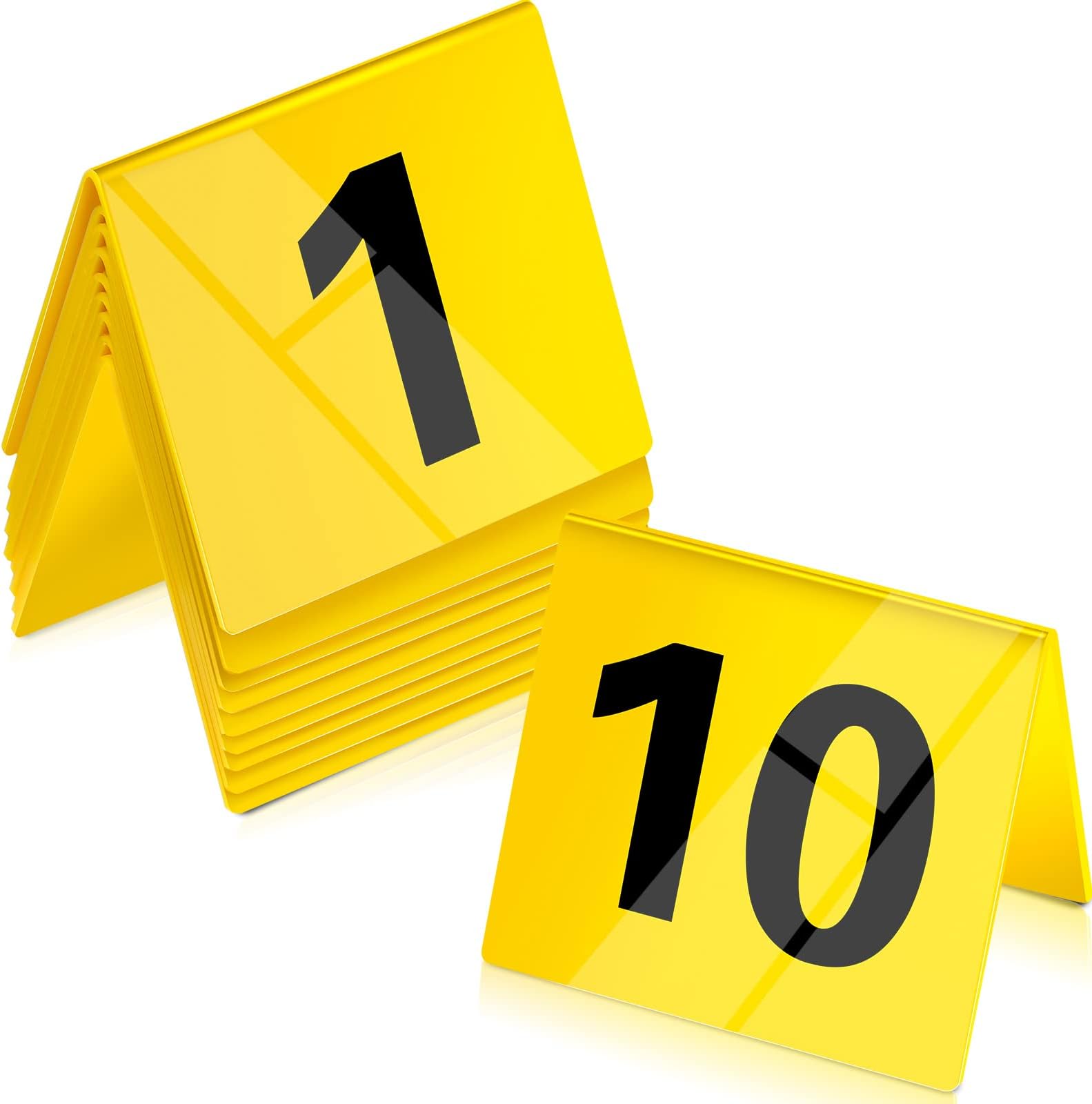 10 Pcs Evidence Markers Detective Scene Markers Decorations Number ID Tents for Clue Game Murder Theme Halloween Party Supplies, Yellow