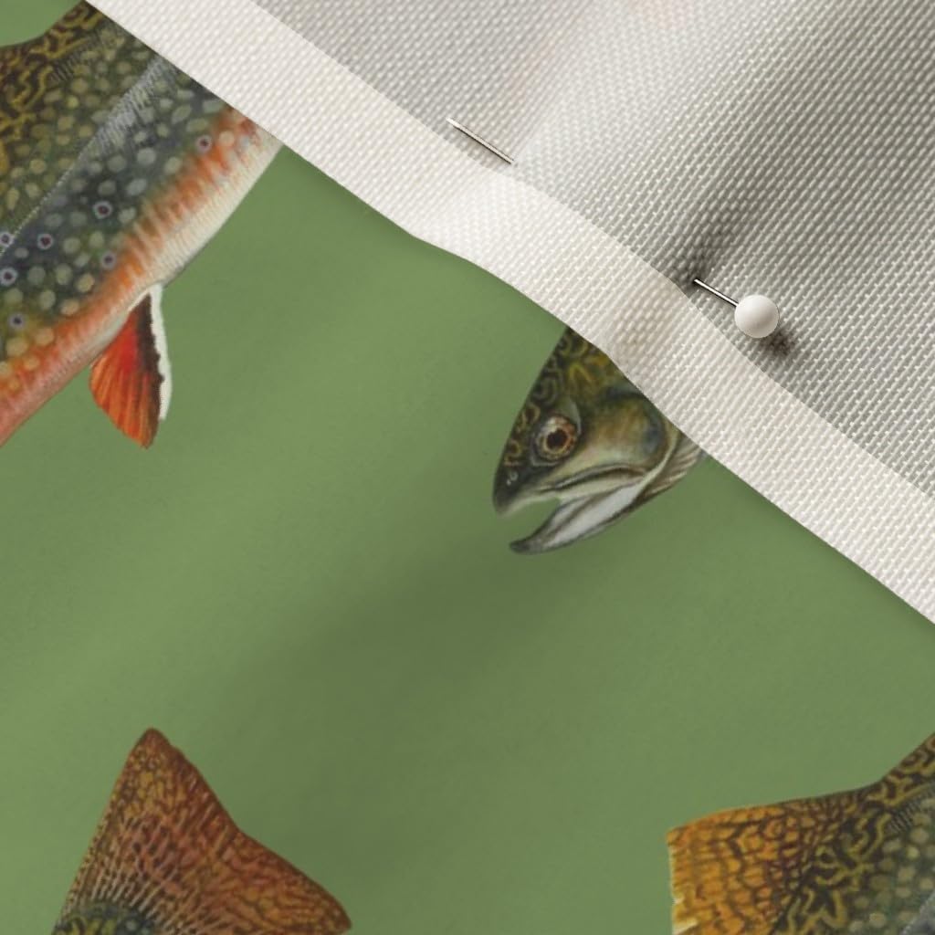 Spoonflower Fabric - Trout Vintage Green Fish Fishing Lake River Great Pond Printed on Upholstery Velvet Fabric Fat Quarter - Upholstery Home Decor Bottomweight Apparel