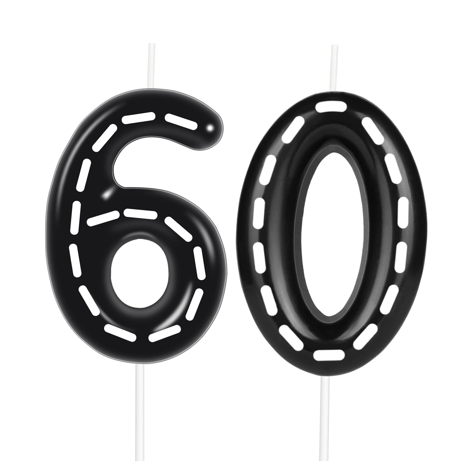 Race Car Birthday Candles - 60th Theme Party Supplies, Black and White Line Cars