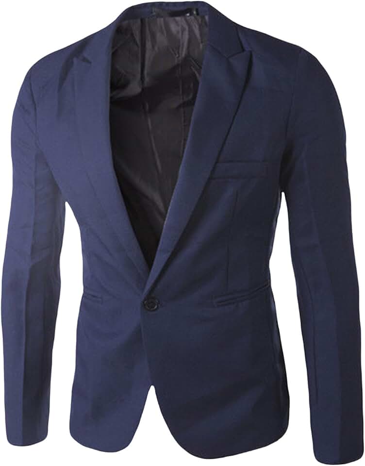 Blazer Azul Masculino de Cor Lisa com Um Botão