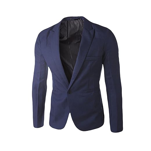 Bestgift Blazer Azul Masculino de Cor Lisa com Um Botão