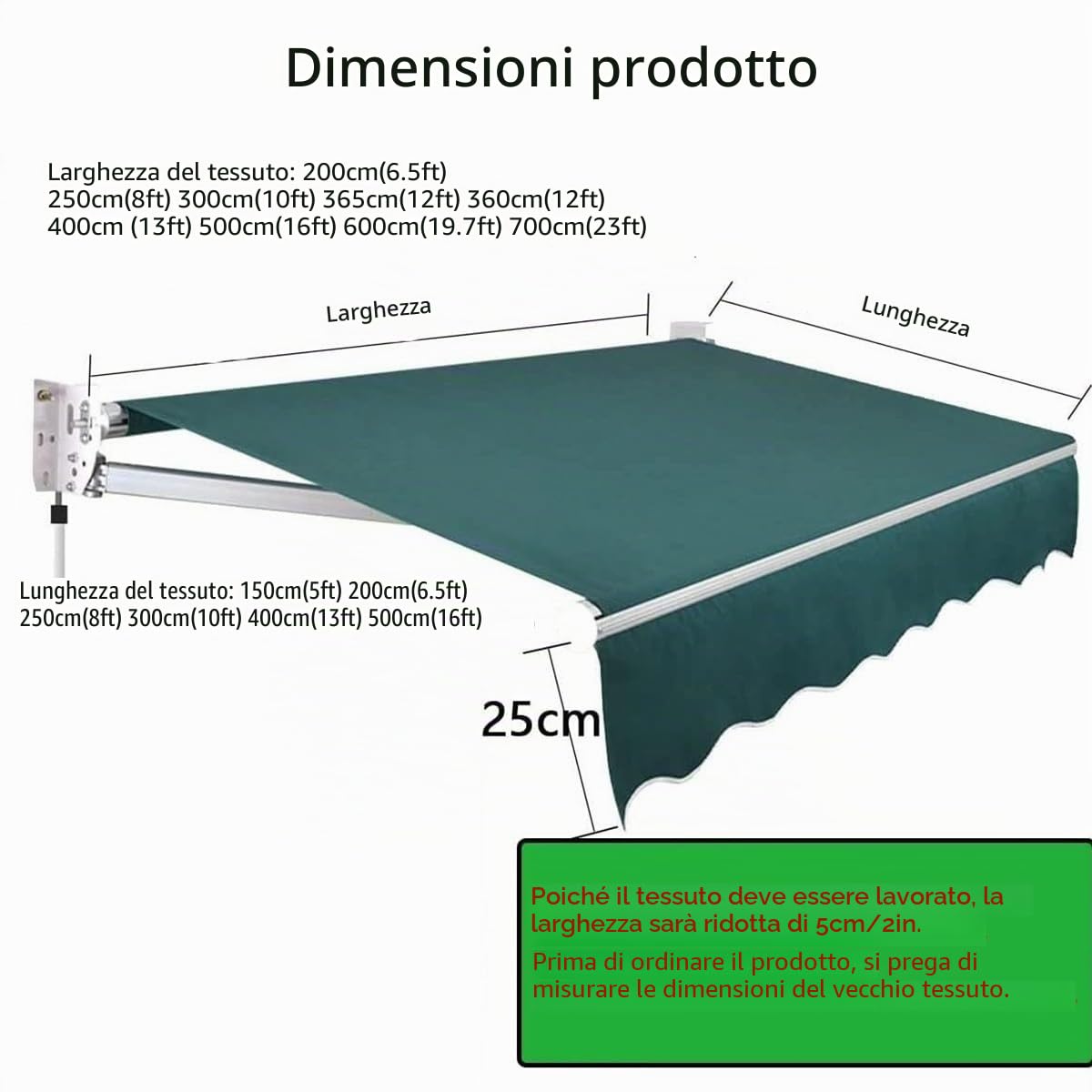 Tessuto Di Ricambio per Tenda Da Sole 200cm 250cm 400cm 500cm 600cm Telo Tenda Da Sole, Poliestere Resistente Ai UV, Tela Di Ricambio per Patio, Terrazzo, Esterno (Fabric Only)