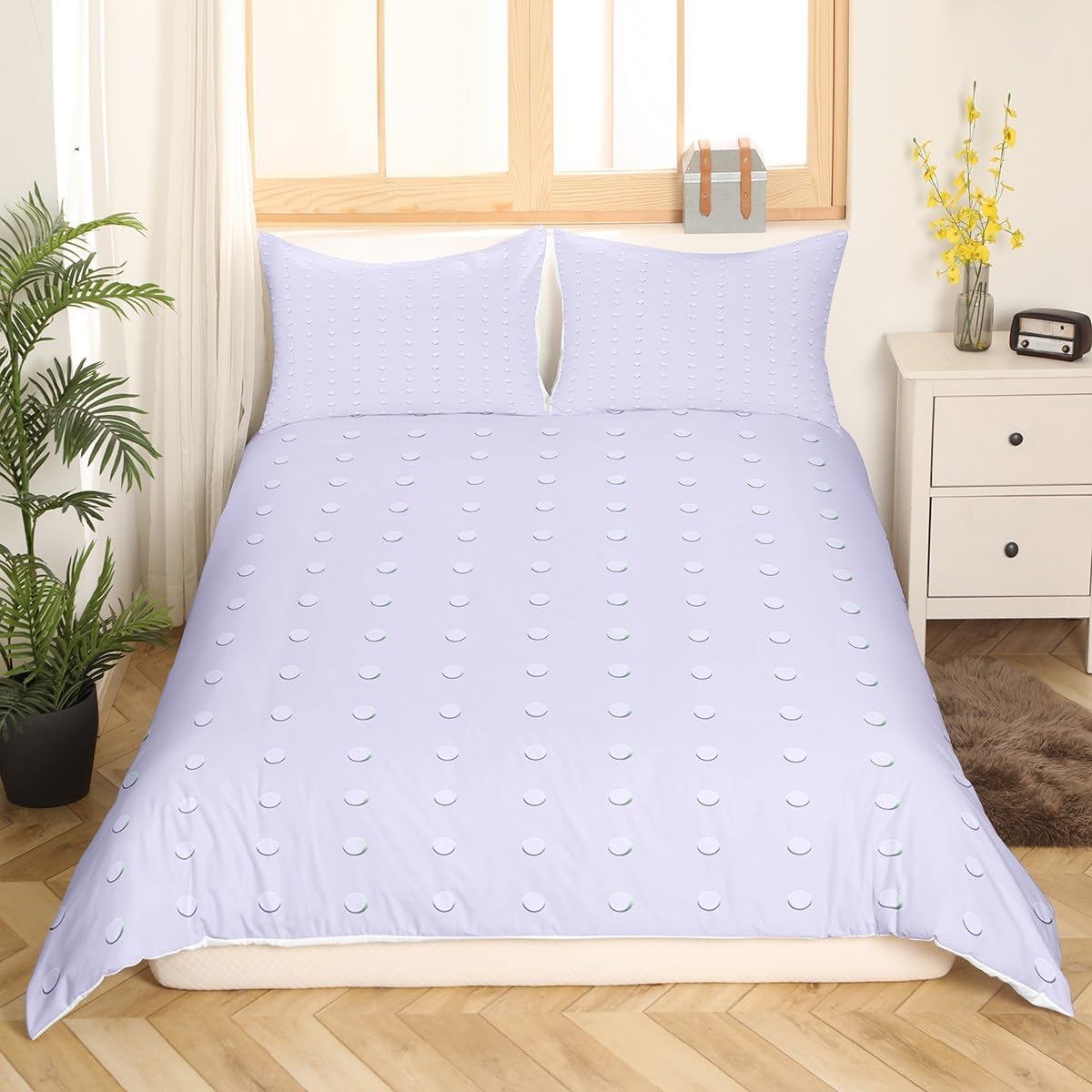 jejeloiu Polka Dot Duvet Cover Purple Bedding Set Toddler Size for Kids Boys Girls Teens Room Decor Geometric Comforter Cover,No Comforter