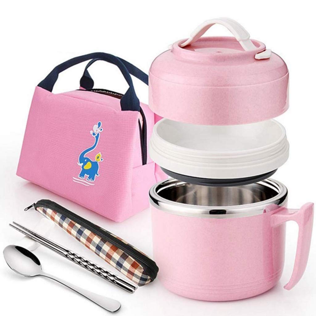 La Fiambrera térmica de Acero Inoxidable Fija un Frasco para Alimentos Aislado y Saludable de 2 Niveles, una Caja de Bento aislada Azul portátil/contenedor de Alimentos para Acampar, Oficina
