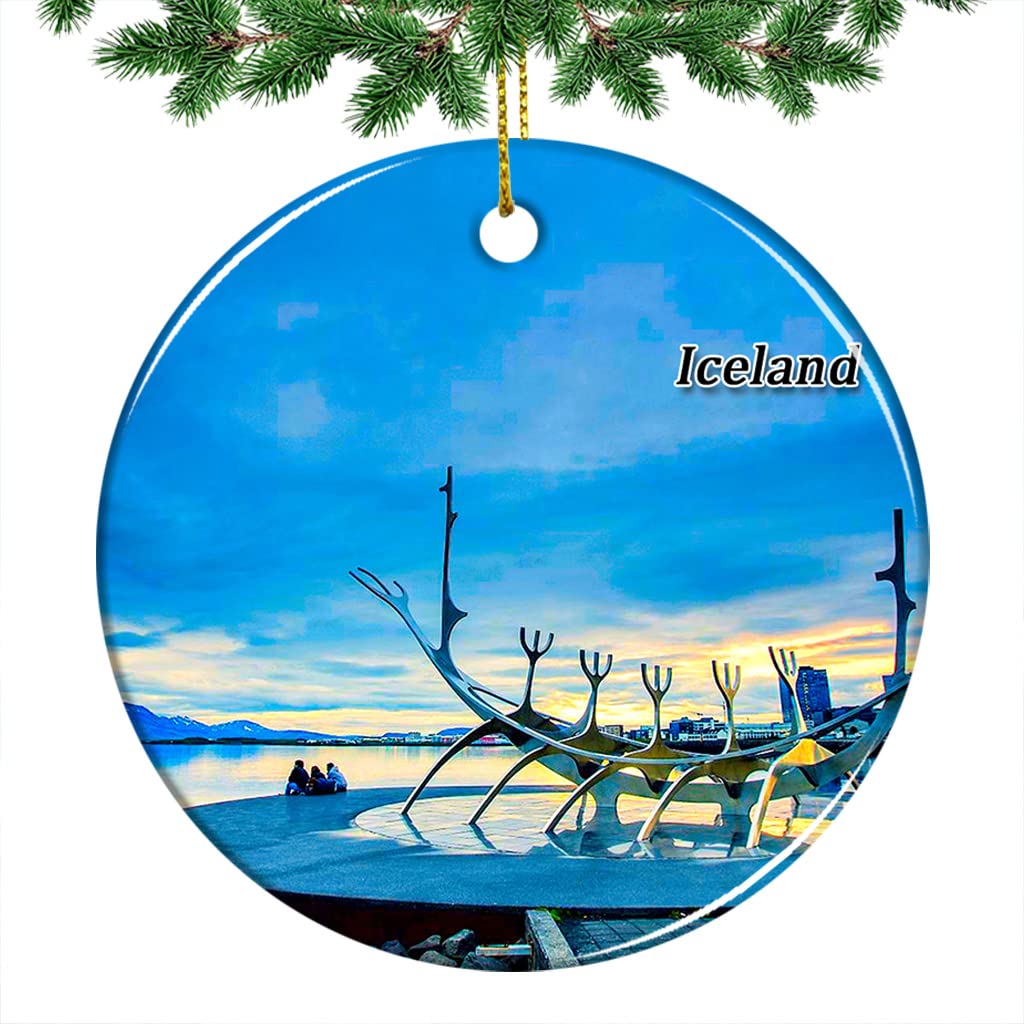 Iceland Reykjavik Sólfar Christmas Ornament 2022 Hanging Xmas Tree Pendant Decoration Double Sided Ceramic Souvenir Travel Gift 2.8 Inch