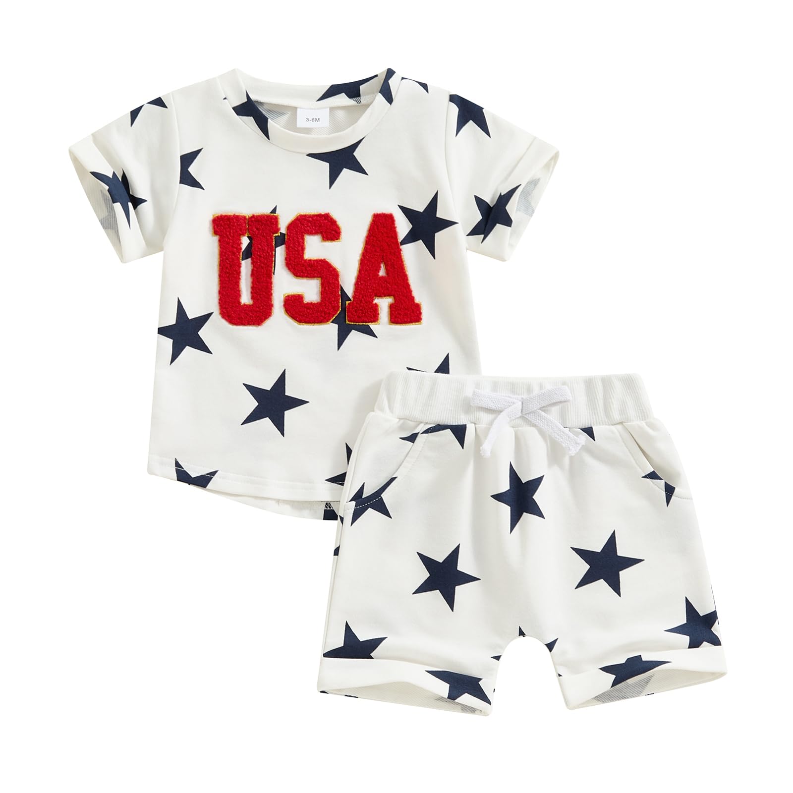 4th of July Baby Boy Girl Outfit Toddler Short Sleeve USA Shirt and Short Fourth of July Clothes (USA Star White, 4-5 Years)