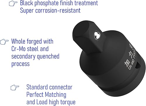 Miniatura 34 de Adaptador de enchufe de impacto y reductor de 1/2 pulgada (F) a 3/4 pulgadas (M) para llave de trinquete, hembra a macho, CR-MO, (mejorada, negro)
