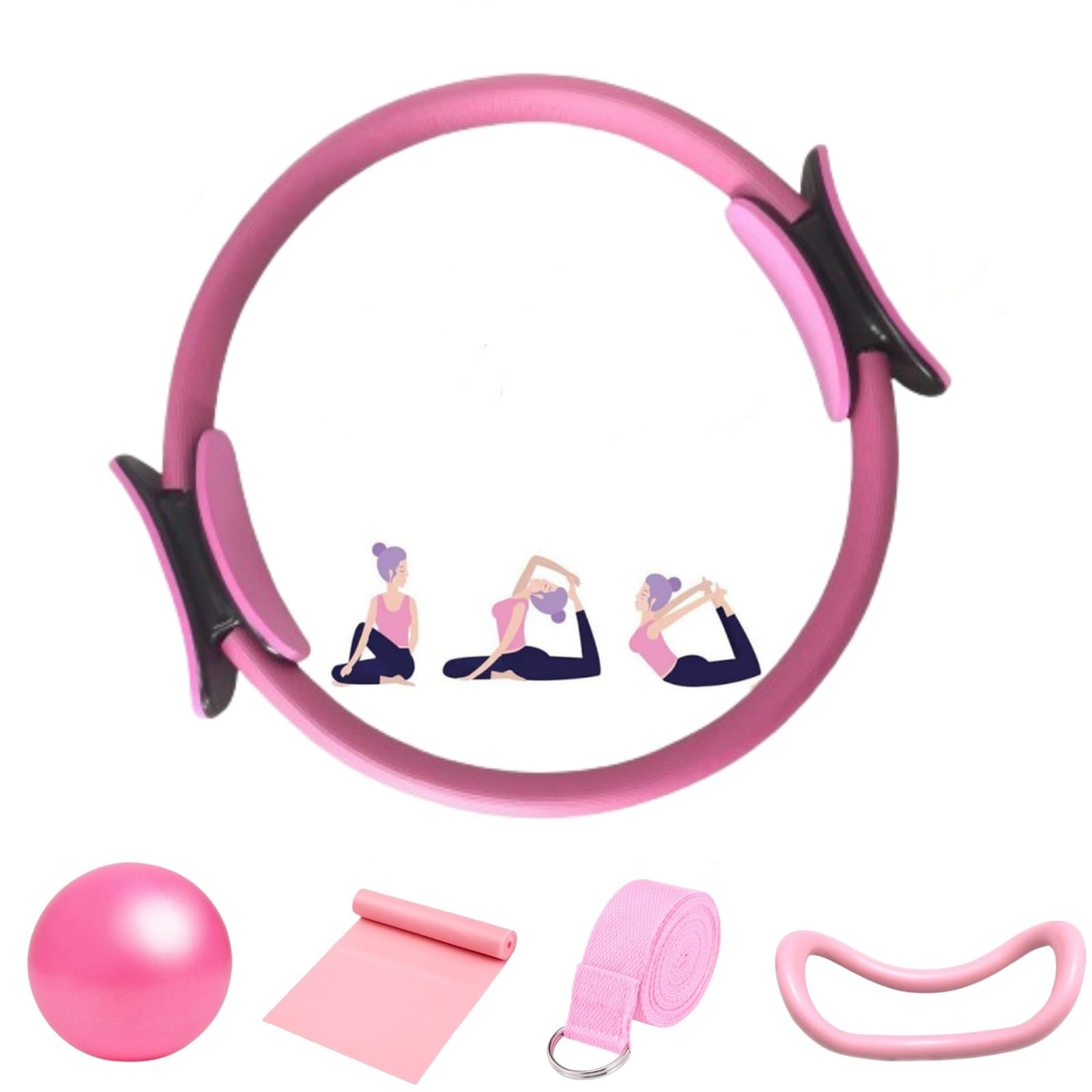 Set da pilates Cerchio Pilates, Anello da Pilates, Anello Flessibile Resistente con Maniglie Imbottite, Fitness Attrezzi Casa, Allenamenti Yoga, Fitness Ring per Esercizi Interni della Cosce e Gambe