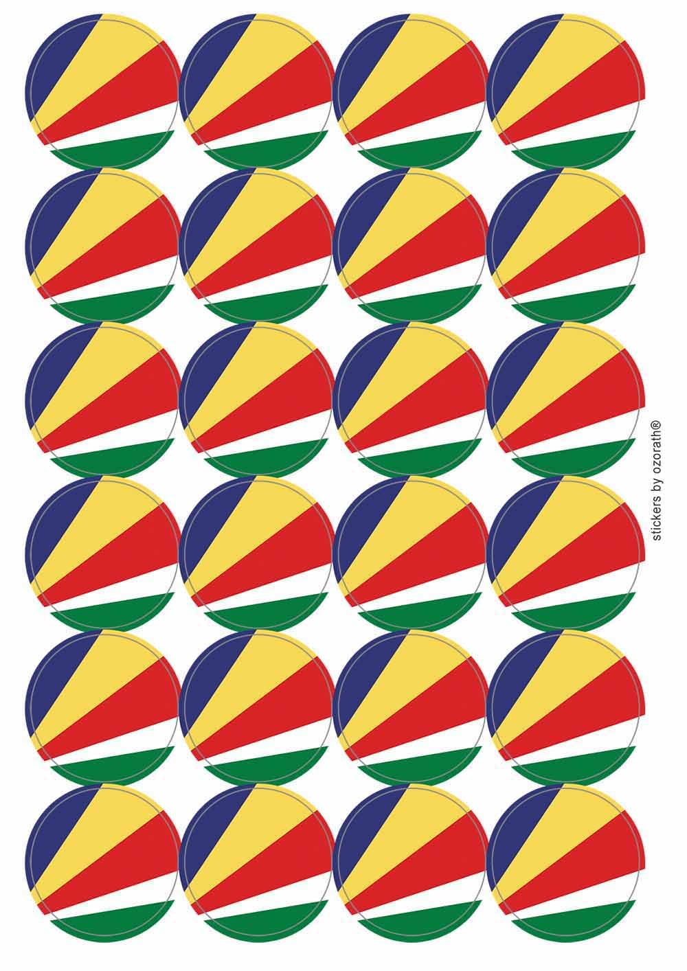 Seychelles National Flag Circular Matt Paper Stickers A4 Sheet of 24 (Each Sticker is 45mm Diameter)