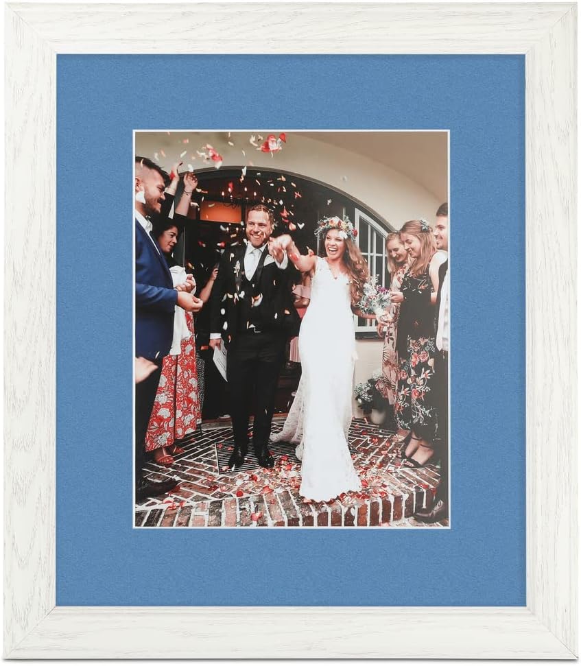 ArtToFrames 7x18 inch Off White Wash on Ash Picture Frame with 2 Inch Single Liberty Blue Mat, SingleMat-0151-59504-475-7x18-817