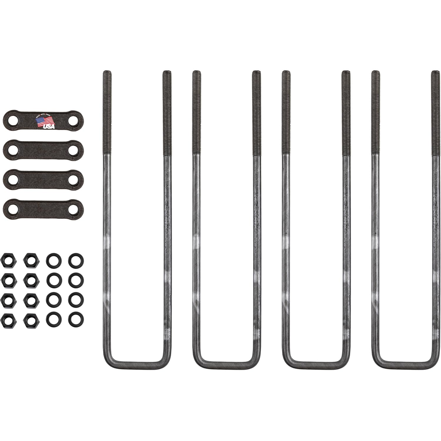 Buyers Products UB623518 18 Inch Square Bend U-Bolt Kit, 4 Complete U Bolt Kits, 5/8" bolt, 1/2" x 4 1/4" Tie Bars, Grade 5 Equivalent Hardware