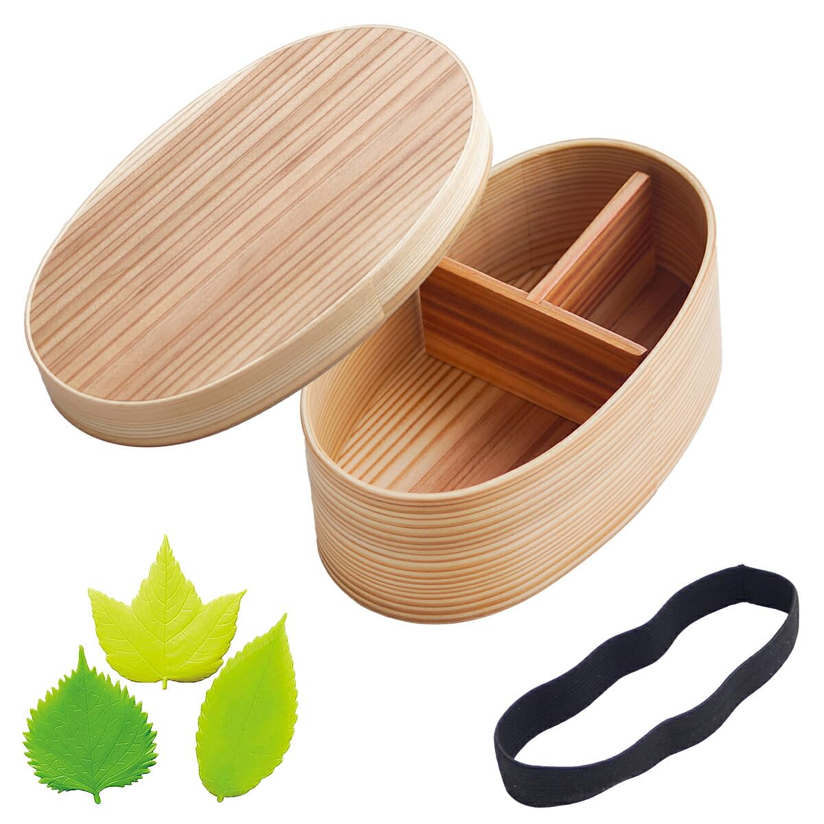 Traditional Honpo Wooden Bent Lunch Box, Microwave/Dishwasher Safe, 13.5 fl oz (400 ml), Includes Dividers, Lunch Band, Silicone Leaf Valance, Japanese Finish, Yamanaka Lacquer, Warming Type, For Wome