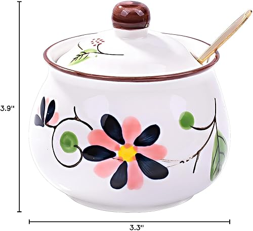 Miniatura 9 de Whitenesser Azucareros con tapa y cucharas azucarero de cerámica en forma de calabaza con cuchara de azúcar y tapa para el hogar y la cocina LH