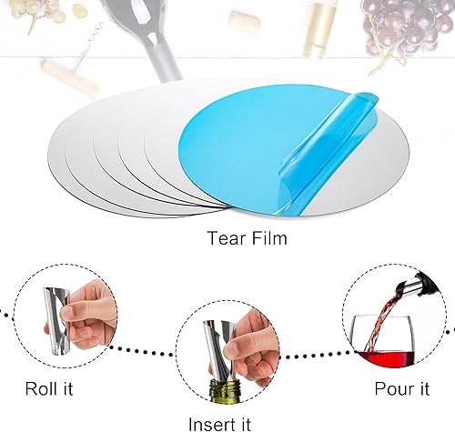 Vista 3 de Hiceeden 200 piezas de vertedor de vino plateado, fino y reutilizable, de papel de aluminio, vertedor de vino, con boquilla para el hogar, bar