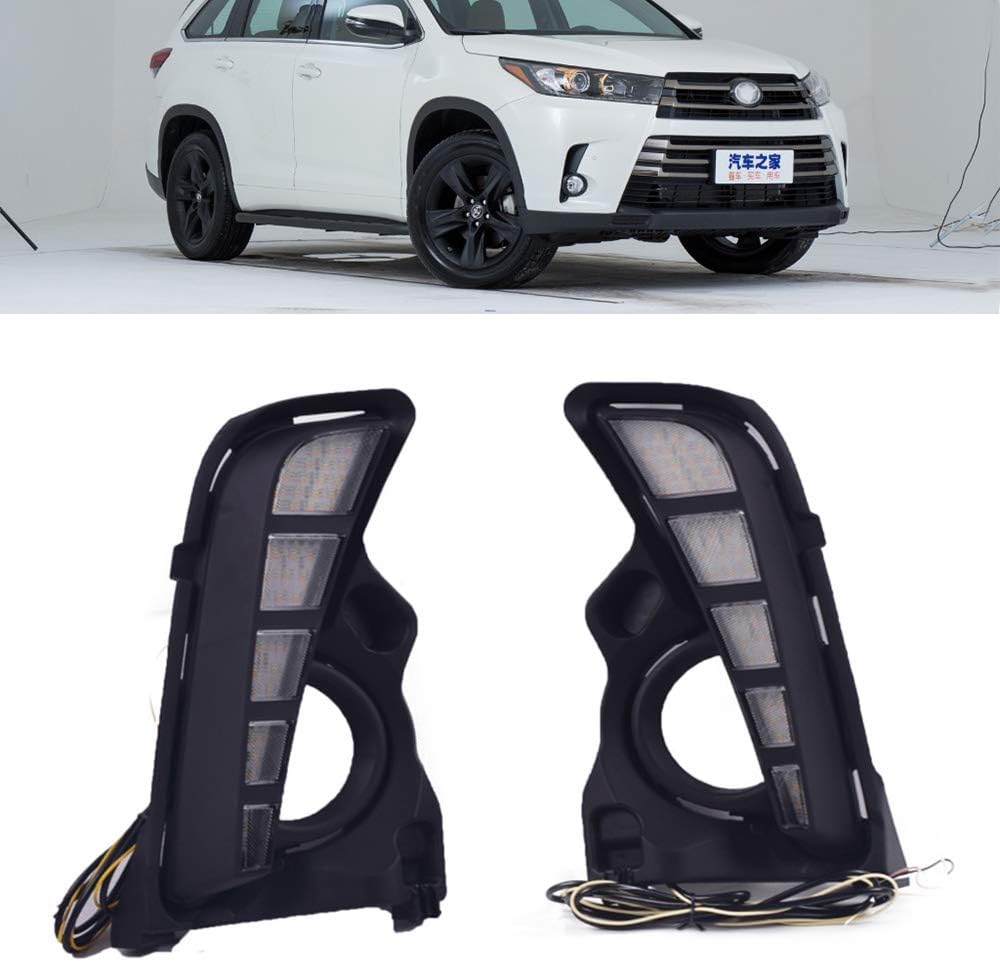 Front Bumper LED Grille Light Compatible With Toyota Highlander 2014-2019 DRL Driving Daylight With Amber Turn Signal Fog Lamp Accessories