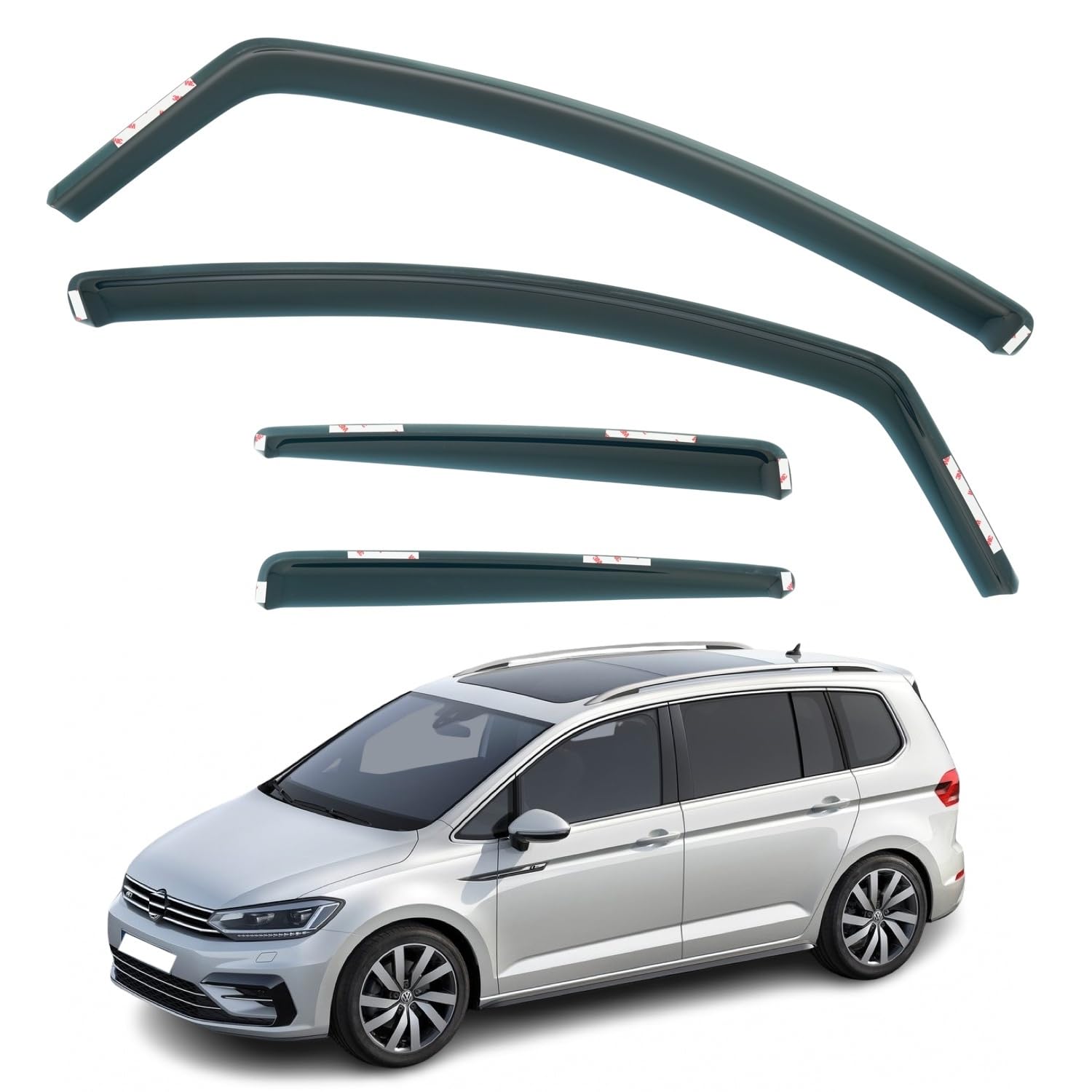 4 Stück Regen- & Windabweiser für VW Touran MK2 2016 2017 2018 2019 2020 2021 2022 2023 2024 2025 2026 Modelle Touran Regenschutz Touran Fenstervisiere