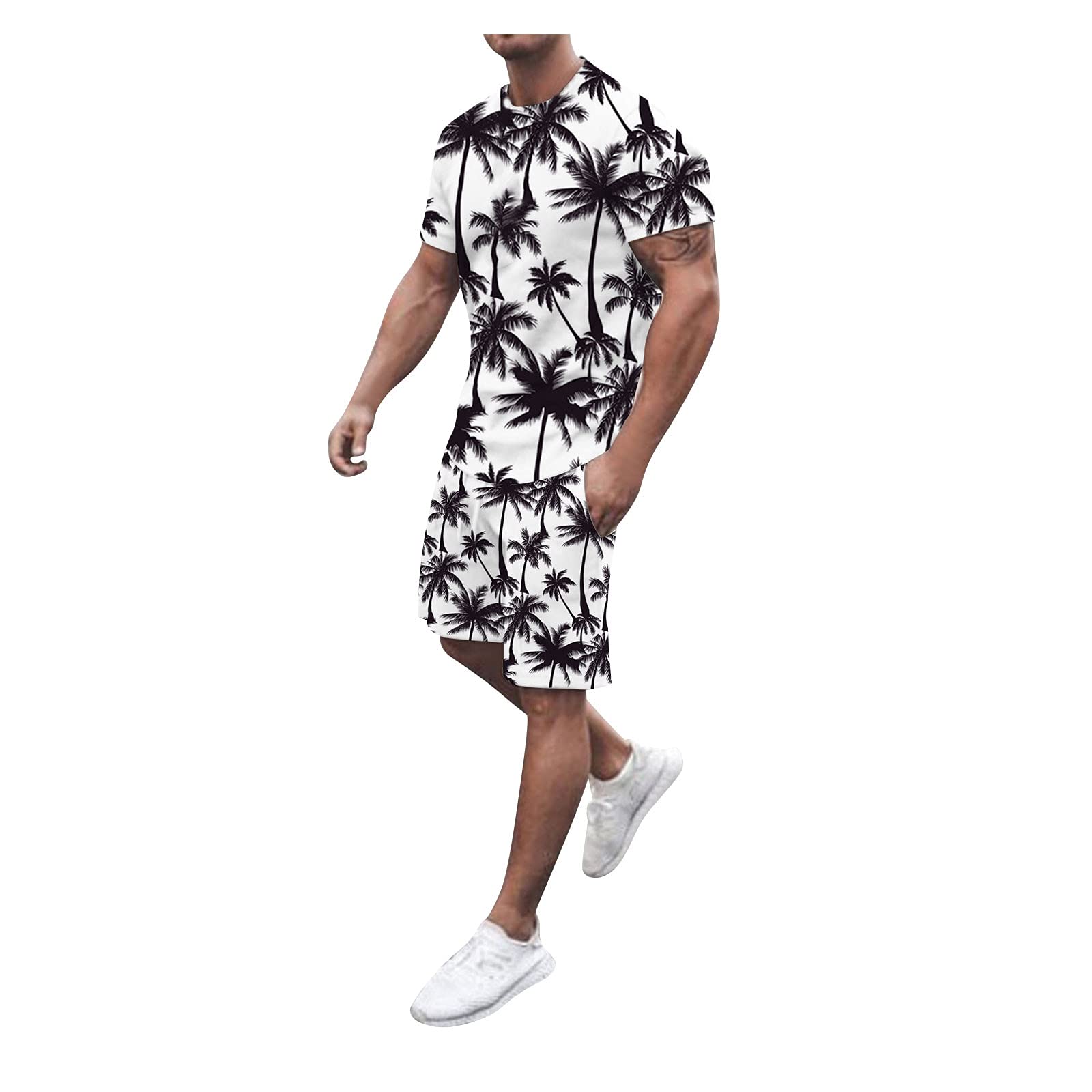 PLOIUUEW Conjuntos de Camiseta para Hombre Verano Estampado Manga Corta Pantalones Cortos Conjunto Playa de 2 Piezas Camiseta Hawaiana Estilo Resort Casual Traje