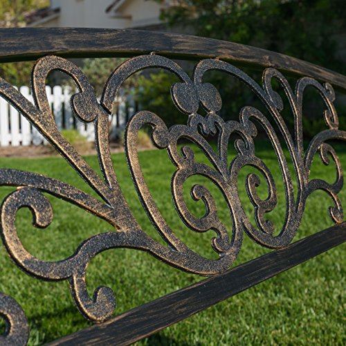 image for BELLEZE Patio Outdoor Garden Bench, 50 inch Cast Iron Metal Loveseat C