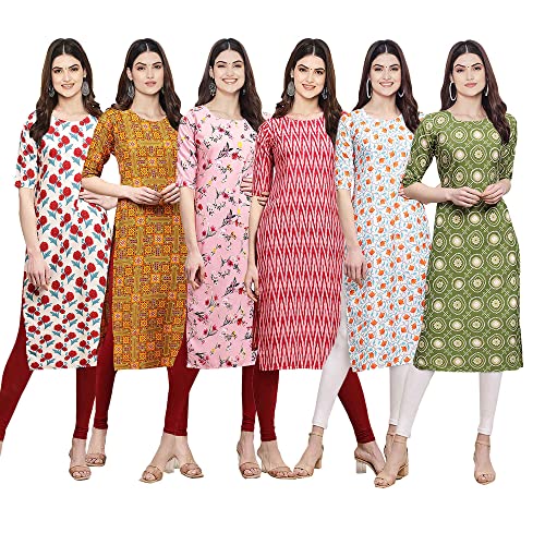 Image of Pinkmint Women's Crepe Digital Print Straight Kurta [Pack of 6] (CKE-329-353-330-333-341-343)