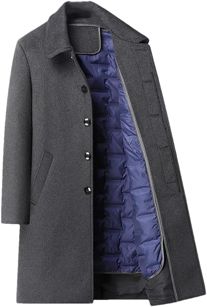 Haitpant Winter Duck Down Wool Trench Coat, Men Jackets, Thick Warm Overcoat