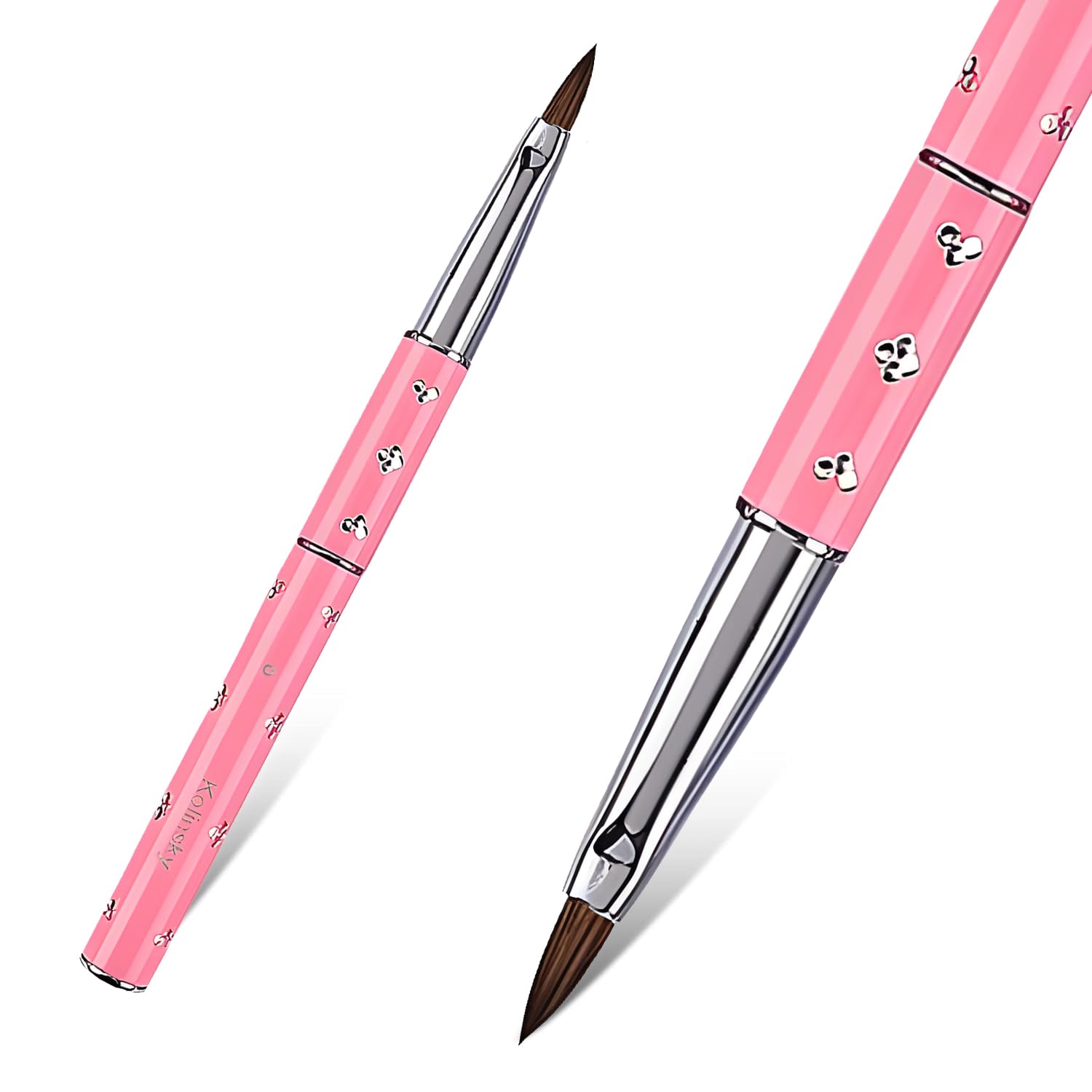 Acrylic Nail Brush Size 6, 100% Kolinsky 3D Art Nail Brush with Rhinestone Pink Metal Handles, Art Design Powder Nail Brush Pen for Nails Extension &