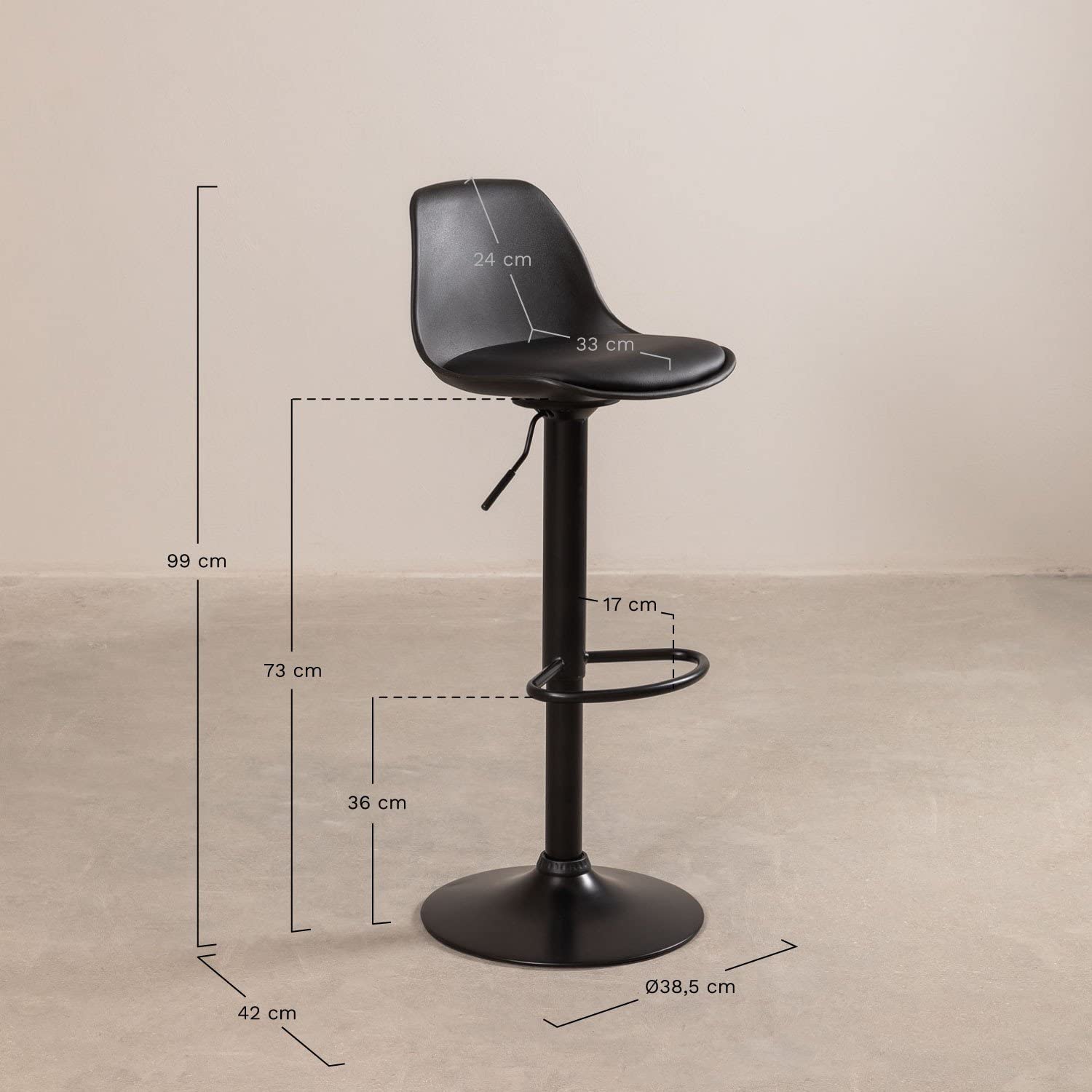 SKLUM Tabouret Haut Réglable Nordic Noir