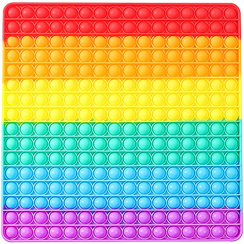 Big Size Push Pop Fidget Toy, Big Rainbow pop, 256 Bubbles Big Size Square Squeeze Toys for Kids and Adults 12 inch Big pop (Rainbow) -A