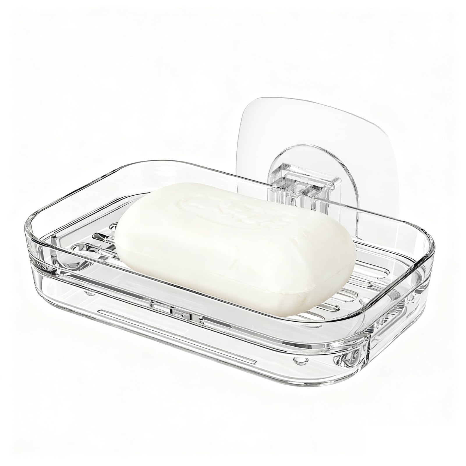 Photo 1 of Soap Dish for Shower Wall Mounted, Soap Bar Holder Self Draining, Strong Adhesive Mount Soap Saver Sponge Holder for Bathroom Bathtub Kitchen Sink, Clear