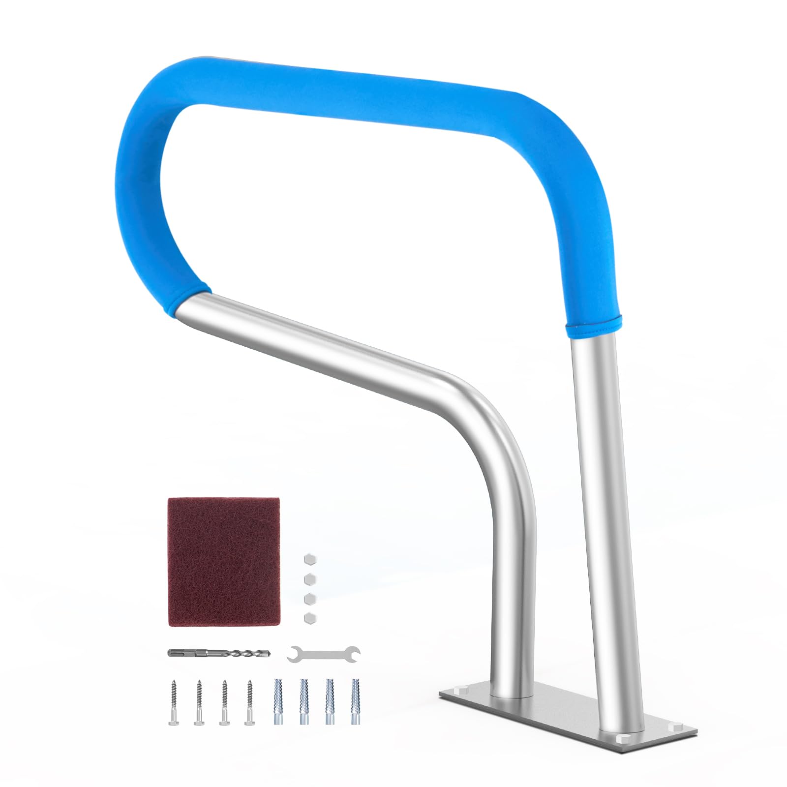 VEVOR Pool Handrail, 32 x 23 inch Pool Railing, Stainless Steel with Base Plate for Indoor/Outdoor Pools,Swimming Pool Safety Railing for Decks,Rust-Proof Grab Bar w/Grip Cover&Accessories for Spas