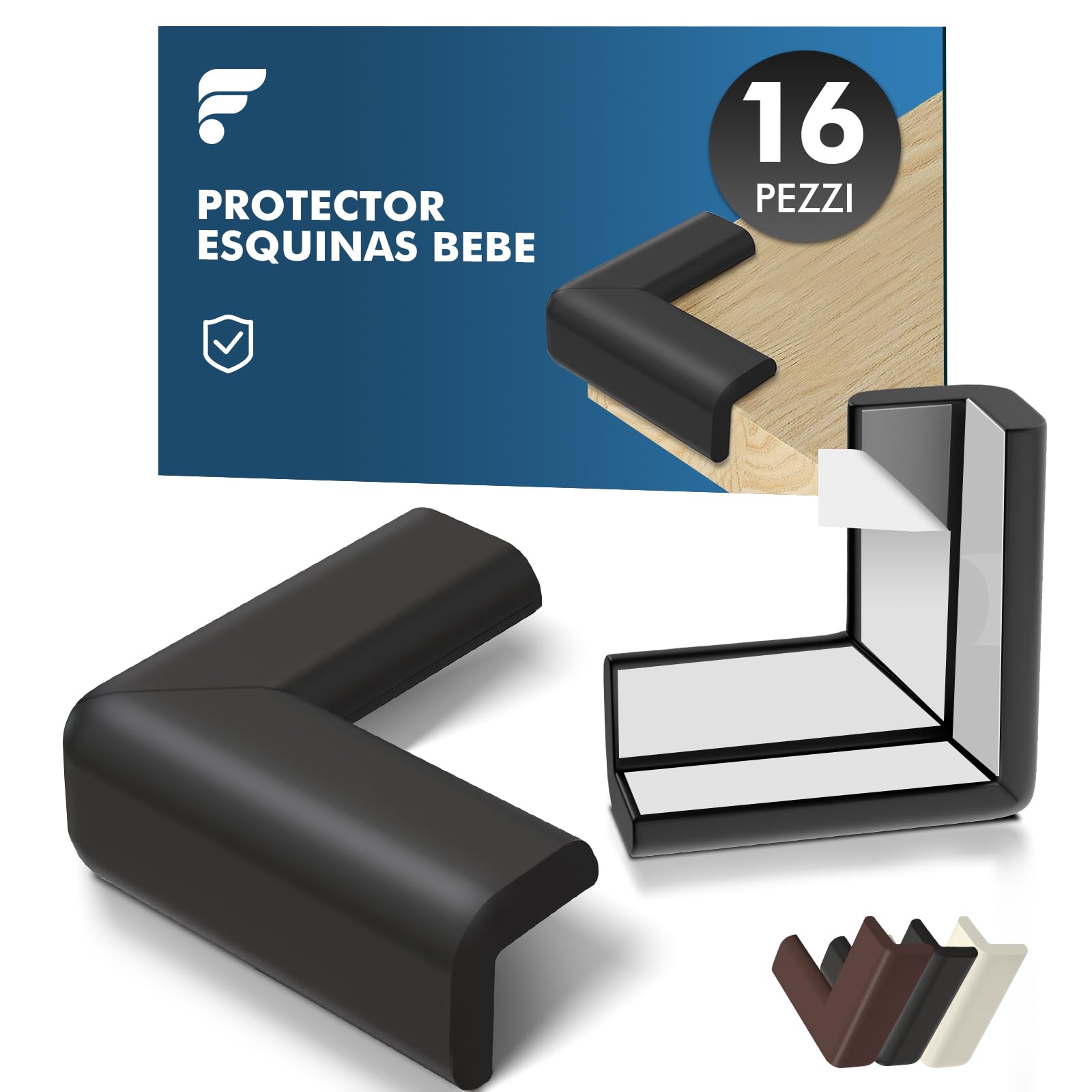 shinfly 16 x Protector Esquinas Bebe, Espuma Suave Protectores de Esquinas para Bebes, Adhesivo Extra Fuerte Protege Esquinas Bebe, Esquineras para Cama, Mesa, Mueble(Negro)
