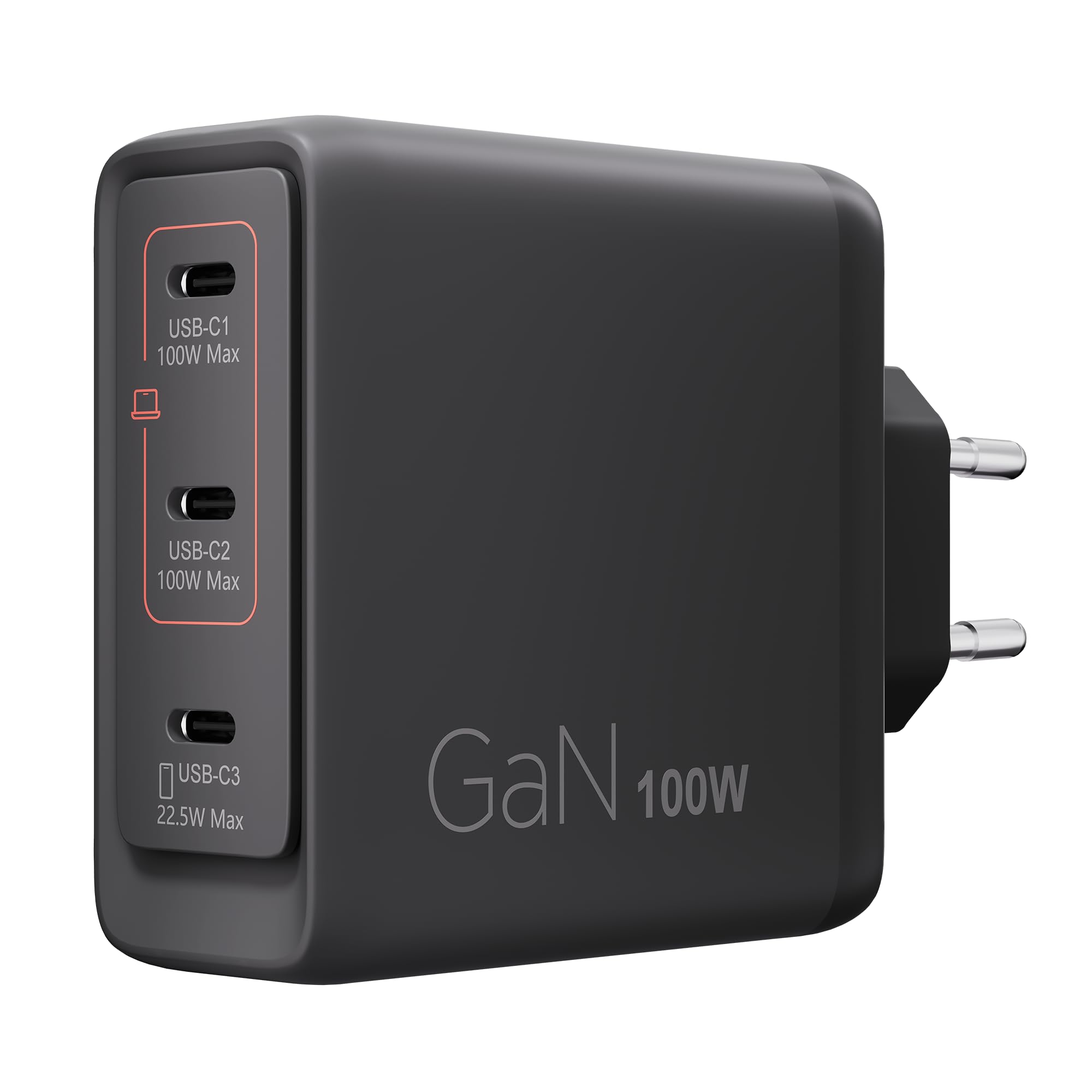 Lenovo Multi-port USB-C 100W GaN Charger, caricatore con 3 porte USB-C e output fino a 100W o 65W+20W+10W, per notebook e dispositivi mobili