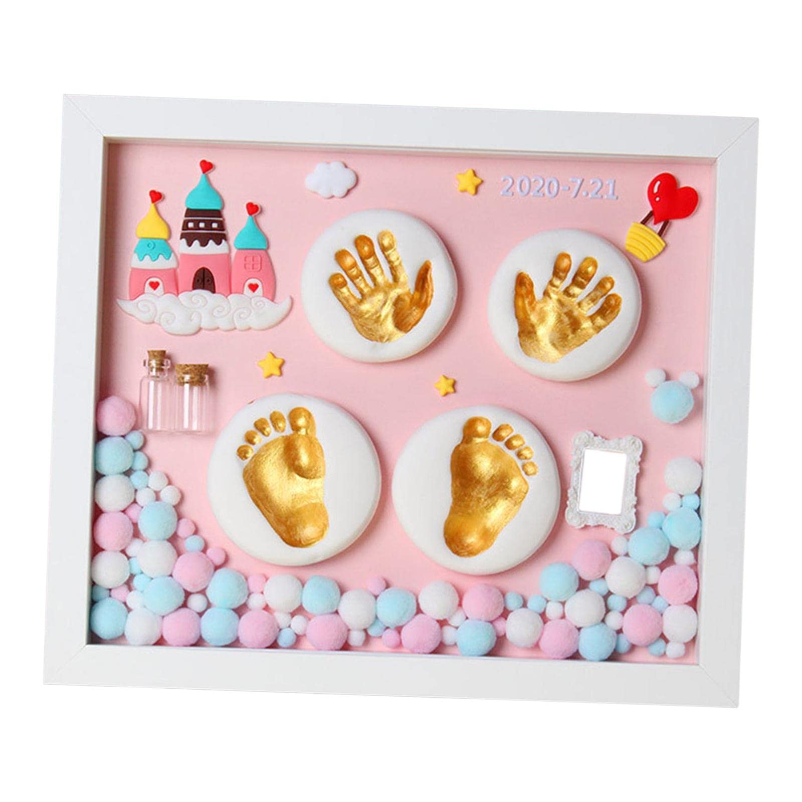 Cornice portafoto per bambini, kit fai da te per impronte di mani e impronte di mani per neonati, regalo con confezione regalo, rosa